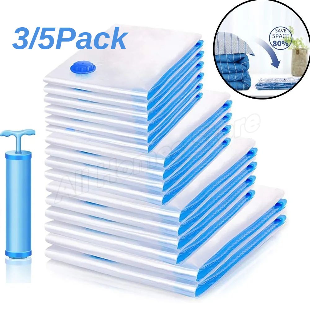 Bolsas de almacenamiento al vacío, organizador de guardarropa para ropa, bolsa de sellado al vacío, bolsas para ahorrar espacio, ropa de cama, manta, 5/3 Uds.