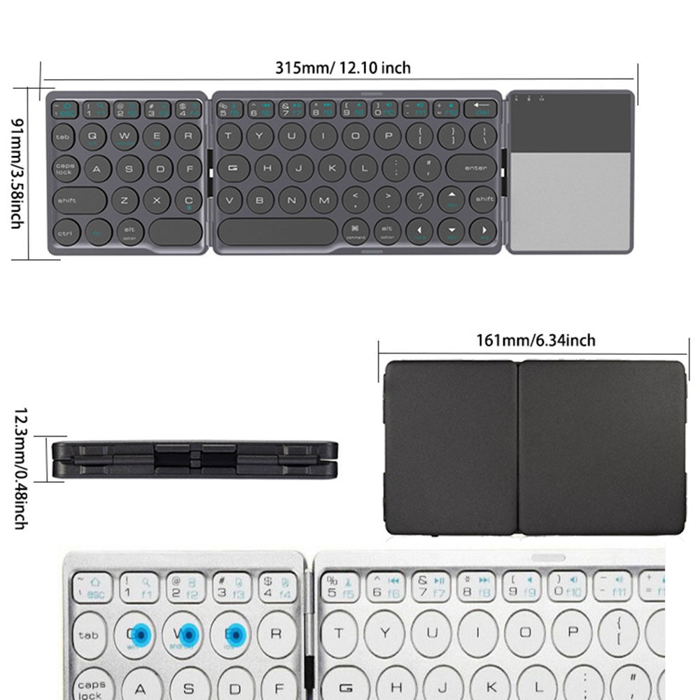 Miniteclado plegable con Bluetooth 3,0, teclado inalámbrico con panel táctil para Android ios, tableta, iPad Pro, teléfono móvil, 64 teclas