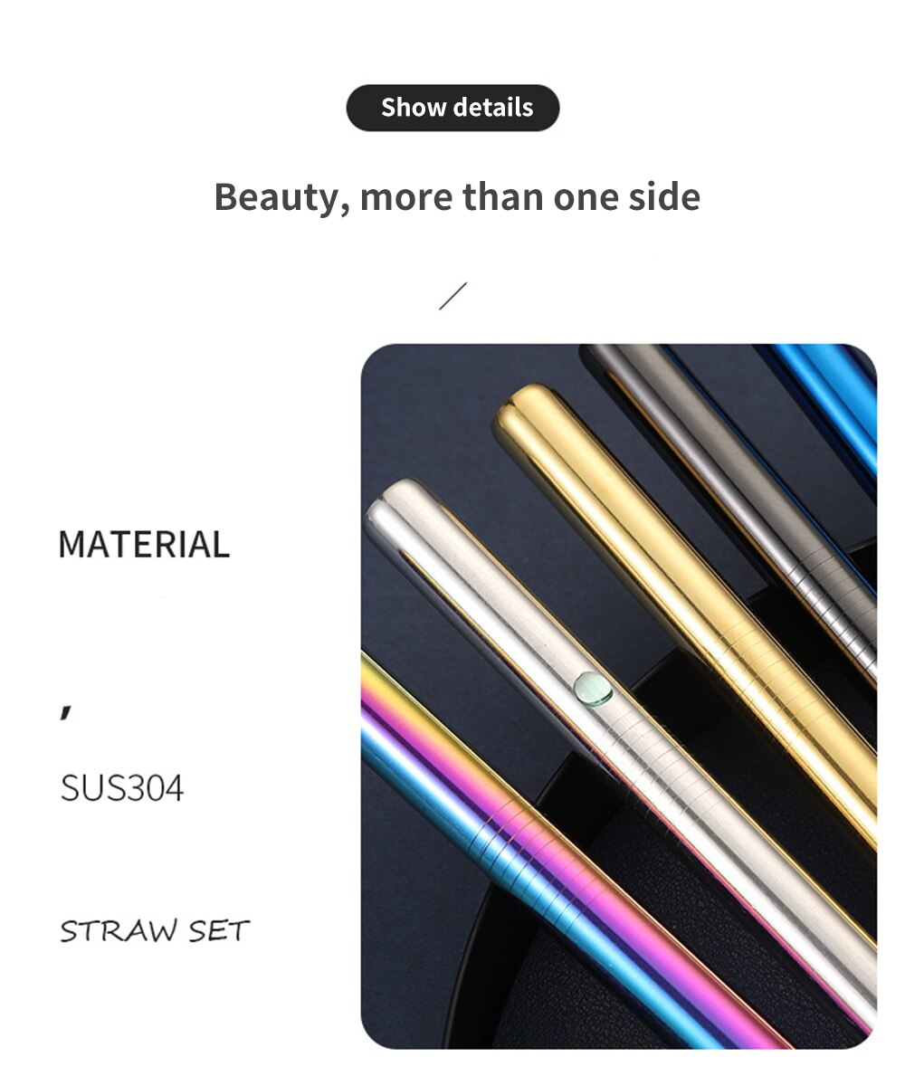 Reusable Drinks Straw Eco Friendly 304 Stainless Steel Metal Straws with Clean Brush Coffee Drinking Tube Set