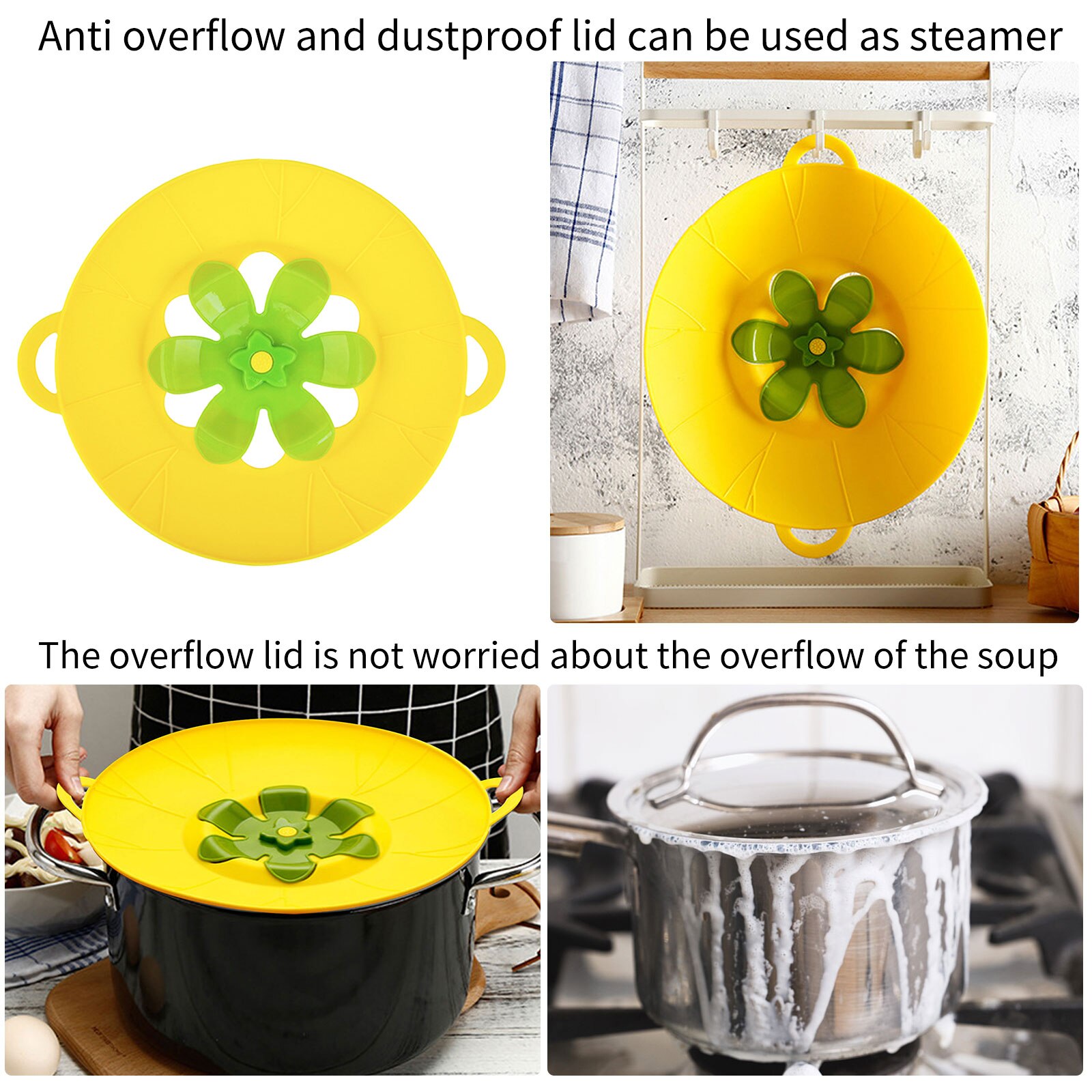 Spill Stopper Lid Cover Practical Boil Over Safeguard Anti-Spill Lid Cover Rotatable Pot Pan Gadgets