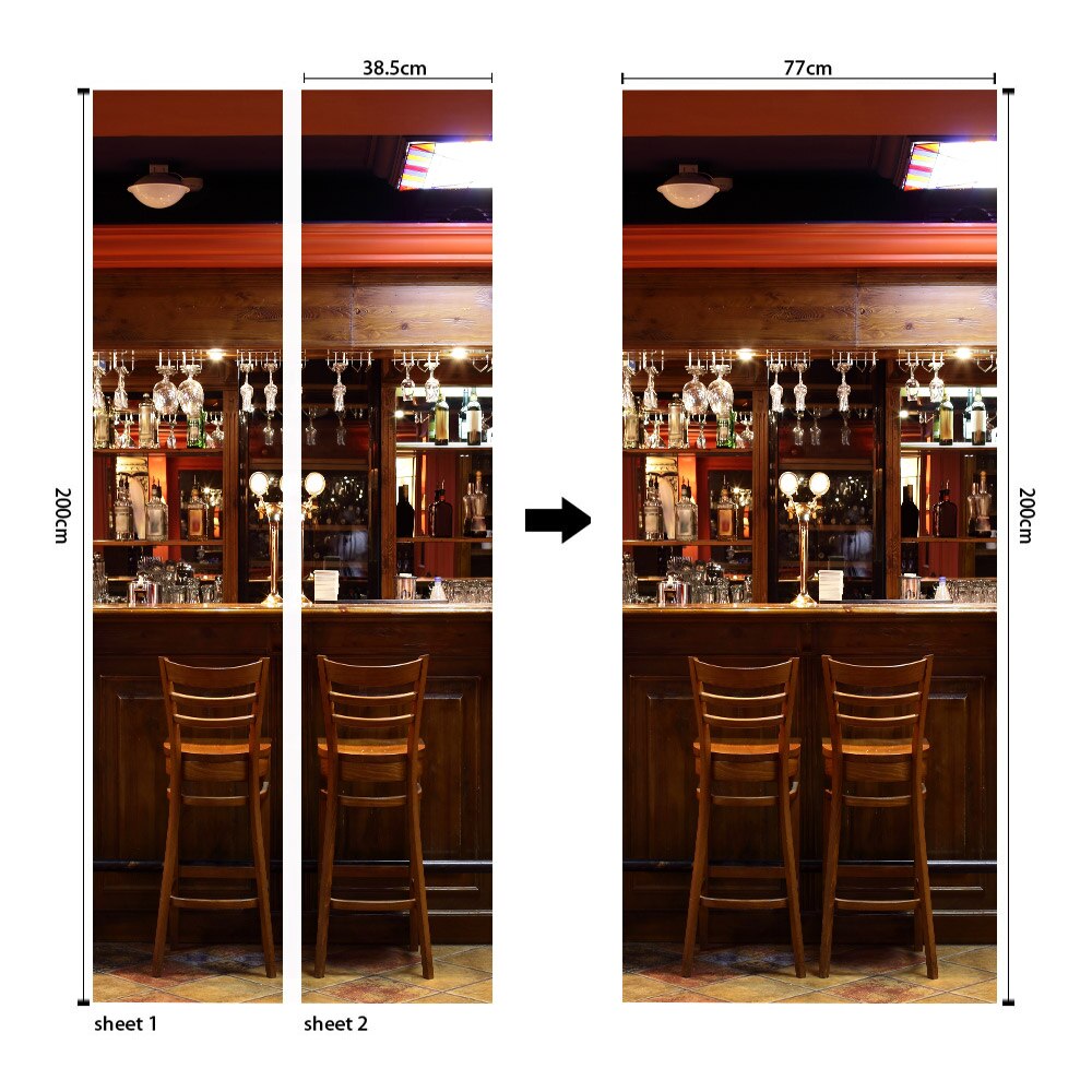 DIY 3D Door Sticker Modern Bar Wallpaper PVC Self-Adhesive Waterproof Home Decor Vinyl Mural Wall Decal Paste
