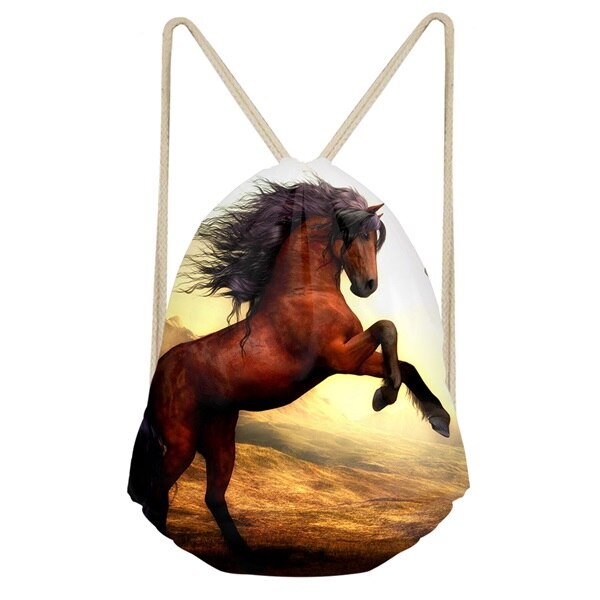 FORUDESIGNS Cool 3D Crazy Horse Print Woman Man Drawstrings Bags Beach Travel Sack Bags Casual Softback Student Backpack: CC6012Z3