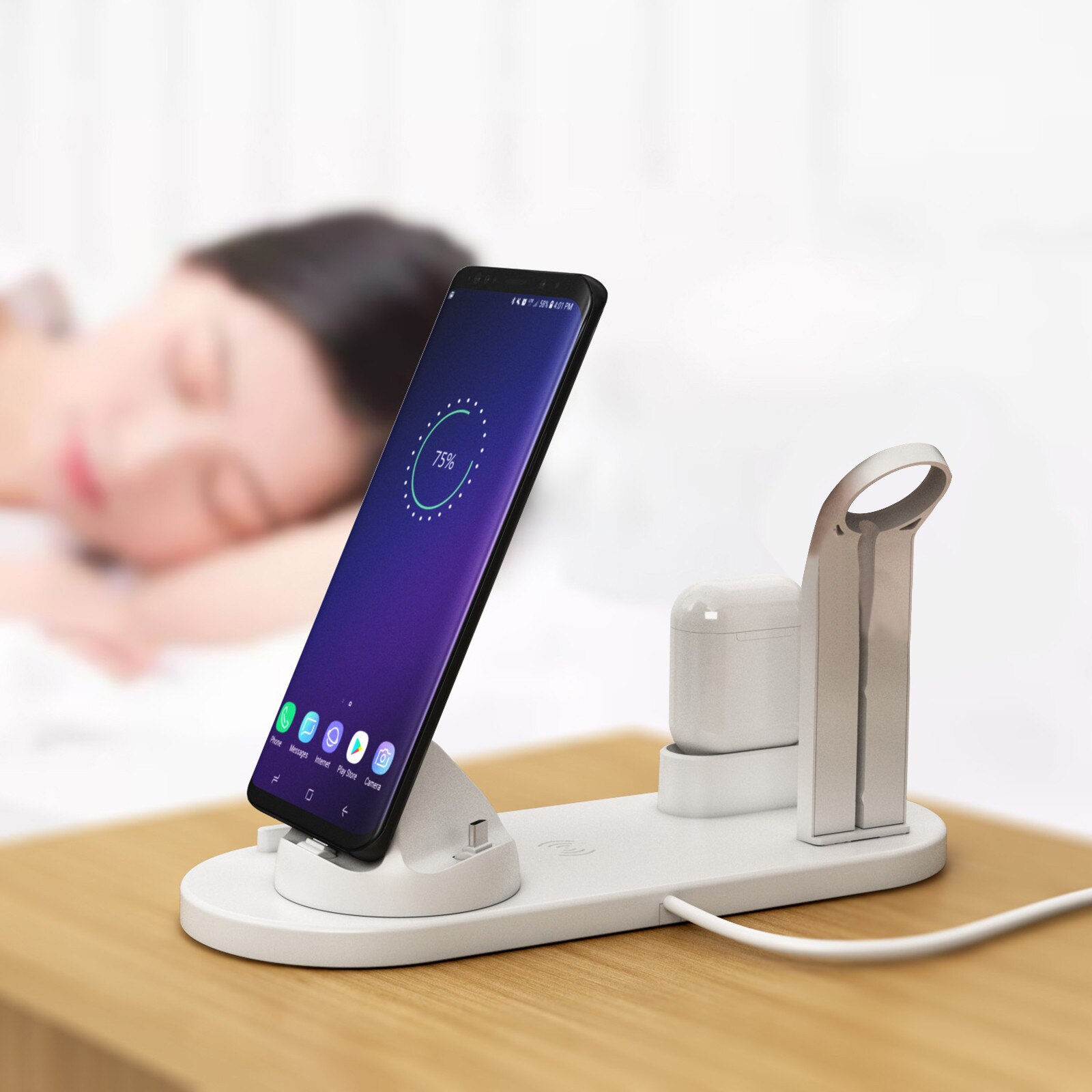 Three In One Wireless Charging Bluetooth Headset Charging Mobile Phone Charger Desktop Charger No Plug In