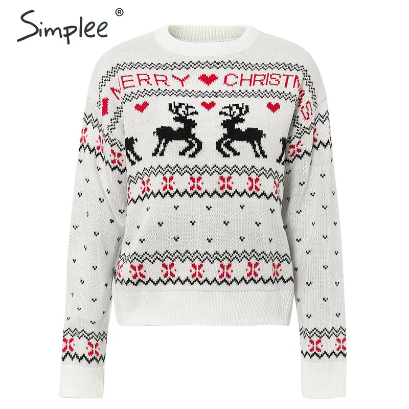 Simplee o-neck herr dam jultröja vinter jultomten xmas tree renmönstrad tröja plus size matchad tröja: S / Vit