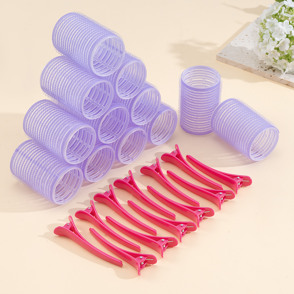 24 pçs/set auto aperto rolos de cabelo sem calor grampo de cabelo rolos cachos sem calor franja de cabelo volume auto-adesivo gancho diy ferramentas de estilo: Rosa