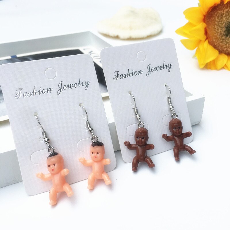 drôle bébé poupée forme coloré boucles d'oreilles pour femmes fille créative Harajuku Cool goutte boucles d'oreilles fête déclaration bijoux