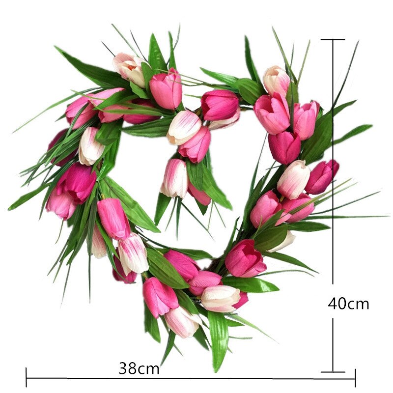 Hjerte kunstig tulipan krans blomsterkranse til hoveddør hjem indretning til vindue væg fest bryllup hængende indretning