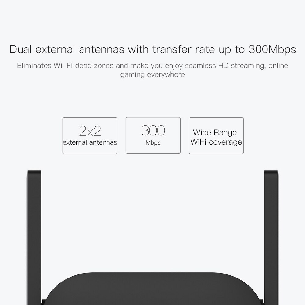 Xiaomi 300M Amplifier Pro WiFi Repeater Network Expander Power Extender Roteador 2 Antenna for Mi Router Wi-Fi Amplificador APP