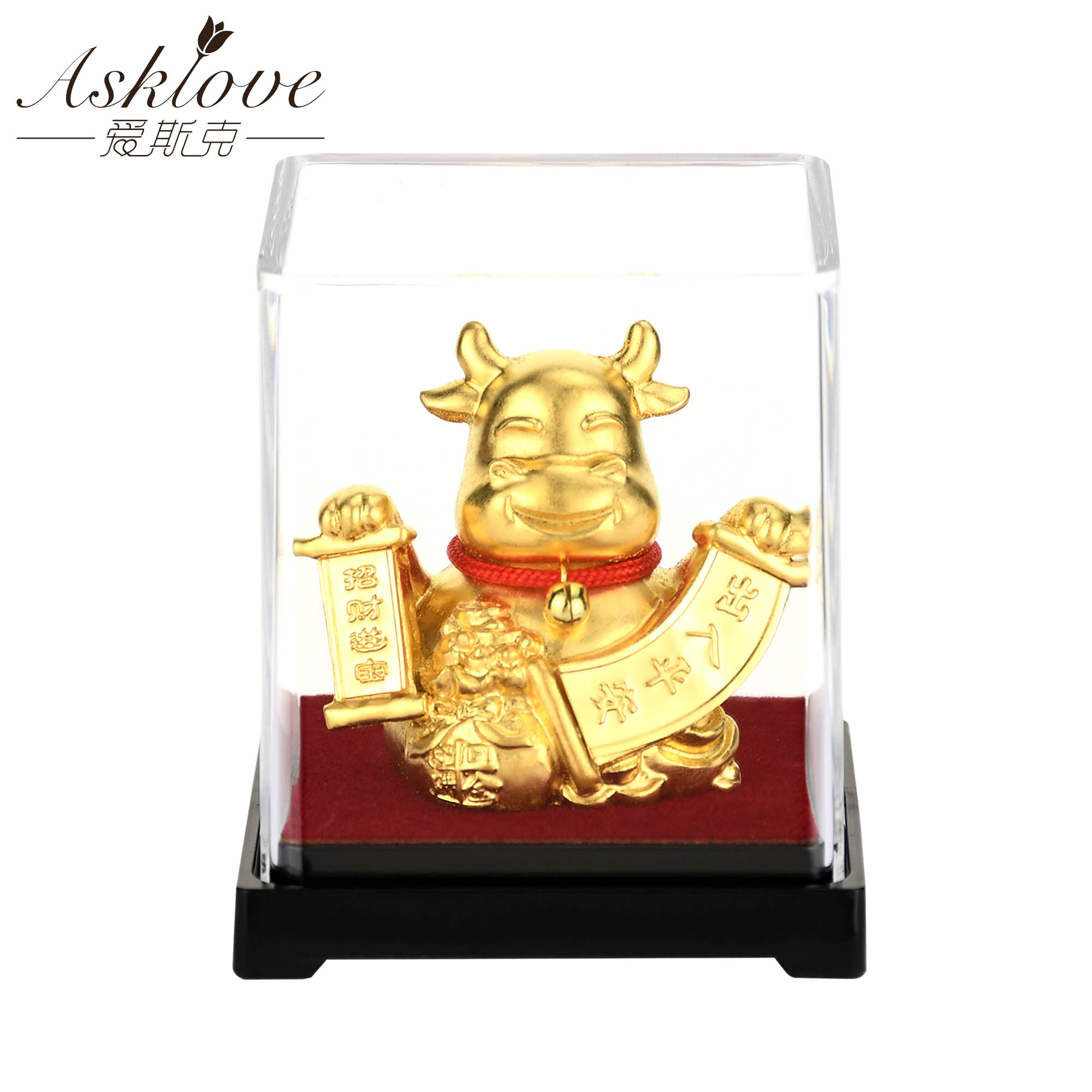 Chinesische Sternzeichen Sammeln Reichtum Ornamente 24k Gold Folie Fengshui dekor Drachen/Ratte/Schwein/affe Auto Glück handwerk Heimat Sekretariat Dekor: Ochse