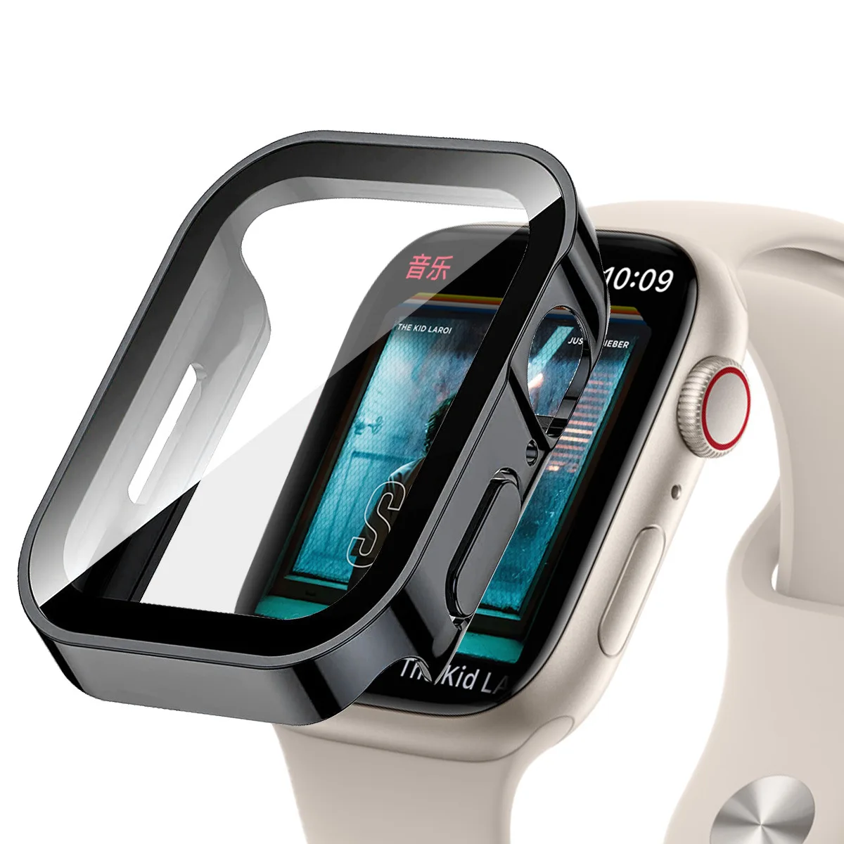 Glas + wasserdichtes Gehäbenutzen für Apfel Uhr 7, 8, 9, 45 mm, 41 mm, Displayschutzfolie, harter PC-Stoßfänger für iWatch Serie 6, 5, 4 SE 40 mm, 44 mm Abdeckung: schwarz / 1,9 Zoll & Unter