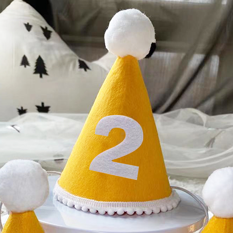 Chapeau couronne d'anniversaire pour enfants, coiffe princesse Prince, décoration de fête prénatale, fournitures pour fête d'anniversaire, 1/2/3 ans: Yellow-2