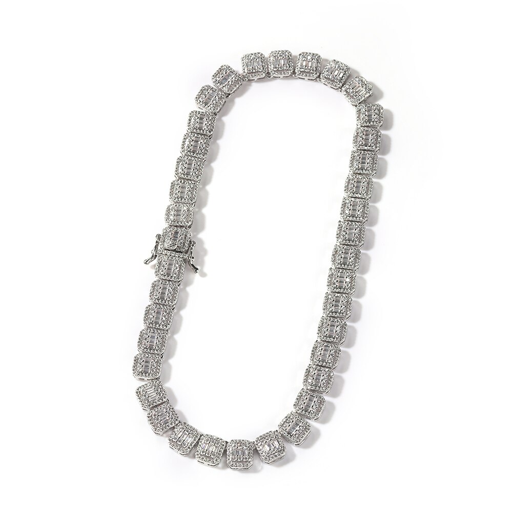 Uwin 10Mm Baguette Ketting Verharde Bling Roze Vierkante Cz Iced Out Link Chain Choker Ketting Hiphop Sieraden Voor
