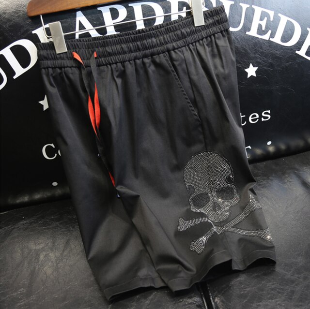 Zomer Steentjes Mannen Skull Shorts Snel Droog En Comfortabel Strand Shorts: Black / Asian XXXL 80-90kg