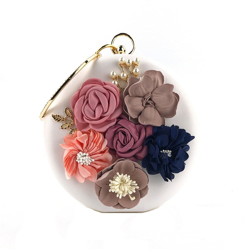 Kvinders blomsterclutches runde blå aftentasker håndtasker bryllup clutch pung rød bolsos mujer de marca famosa håndtasker: Hvid