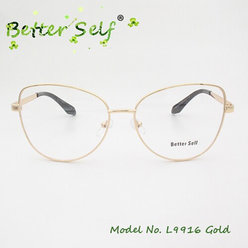 Better Self L9916 Prescription Eyewear Alloy Spectacles Gold Eyeglasses Frames For Women Myopia Optical Cat Eye Glasses: Gold
