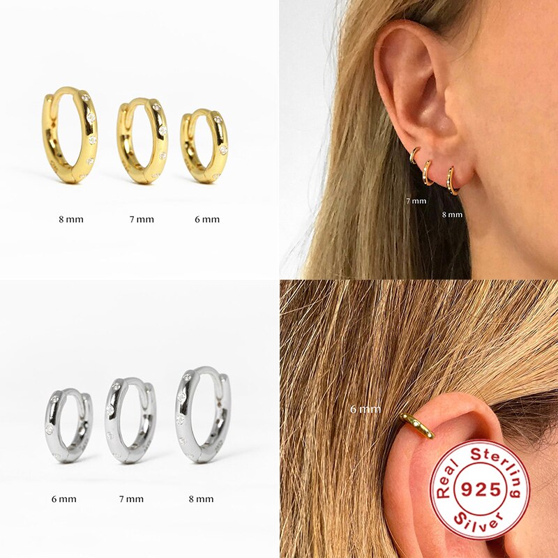 Aide 6/7/8mm Tiny Korean Small 925 Sterling Silver Round Mini Little Huggie Hoop Earrings for Women Cartilage Piercing Loop Ring