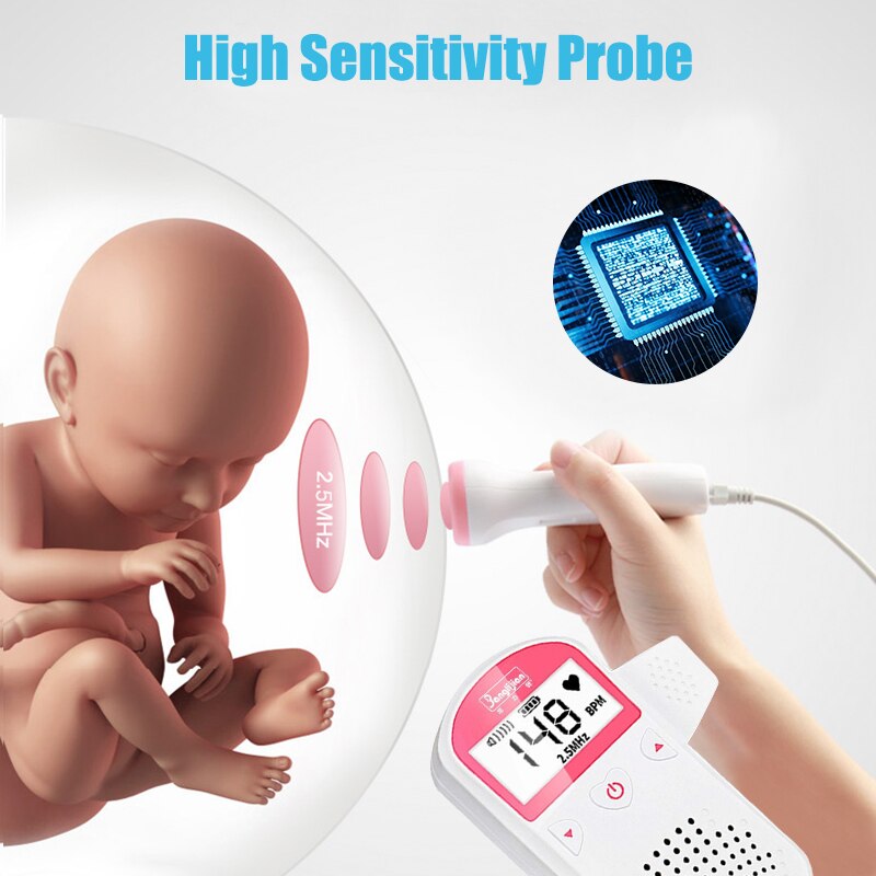 Digitale Draagbare Foetale Doppler Monitor Echografie Baby Hartslag Detector Pocket Zwangere Doppler Lcd-scherm Nonradiative zwangerschap