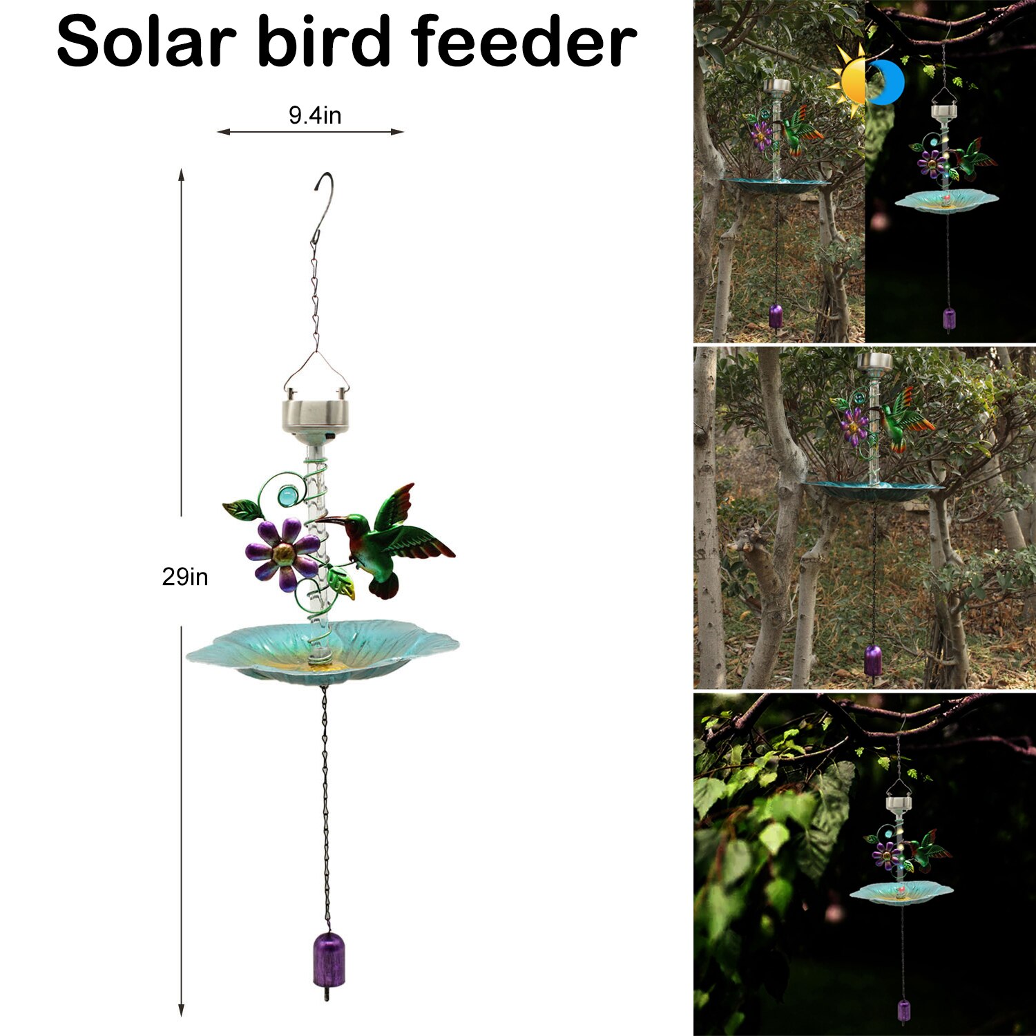 Solar Powered Birds Bath Hanging Beautiful Solar Birds Feeder Wild Birds Feeder For Yard Garden Outside UD88