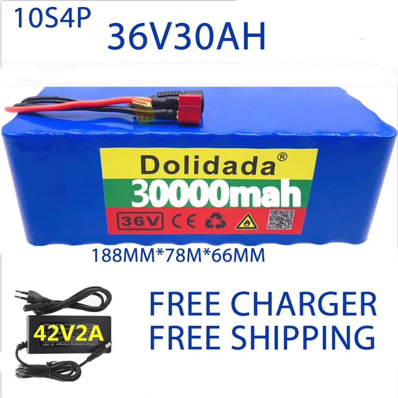36V battery 10S4P 18650 100Ah battery pack 1000W high power battery 42V 100000mAh Ebike electric bike BMS+42V2A Charger: Gold
