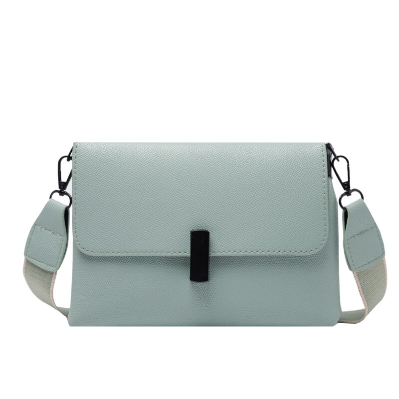 Solid color Flap Crossbody bag High Leather Women's Handbag Wide Shoulder strap Shoulder Messenger Bag