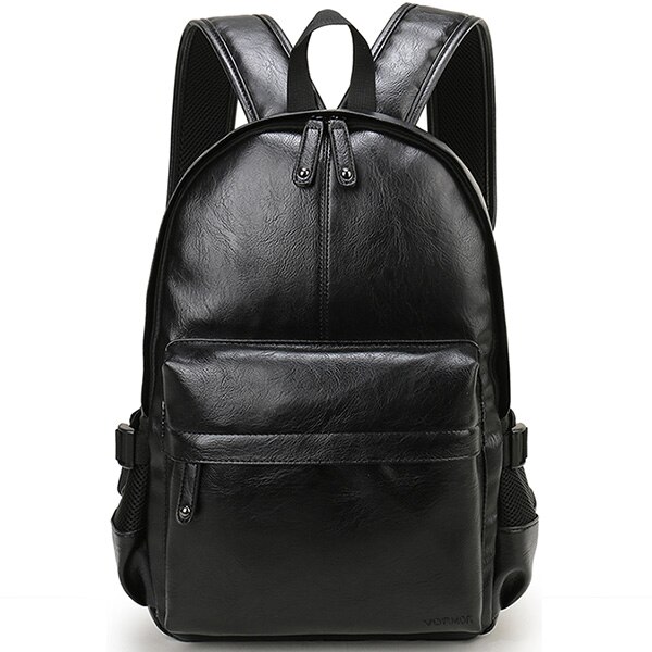 Brand Men Backpack Leather School Backpack Bag Waterproof Travel Bag Casual Leather Book Bag Male Leather Backpack Purse: Black