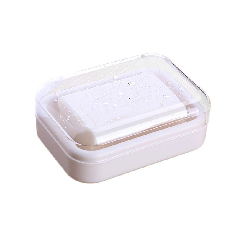 1pc bærbare sæbeskåle med låg plastsæbekasse sæbeholder sæbebeholder til bordkøkken badeværelse: Beige hvid