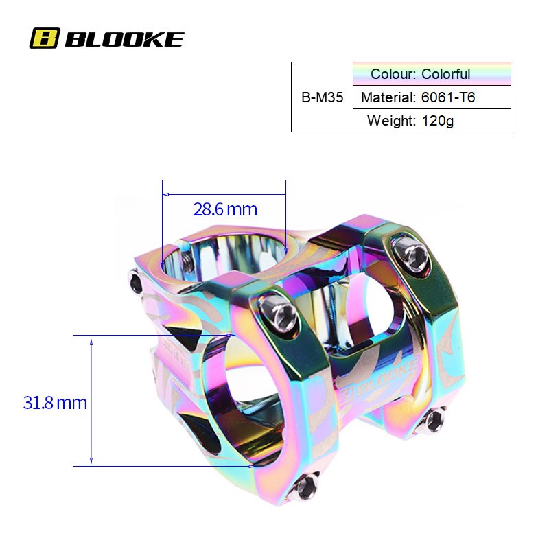BLOOKE MTB Stem 35mm 0 Degree For Bicycle Handlebar 31.8mm 28.6mm Steerer XC DH AM FR Enduro Downhill Mountain Bike Parts: colorful