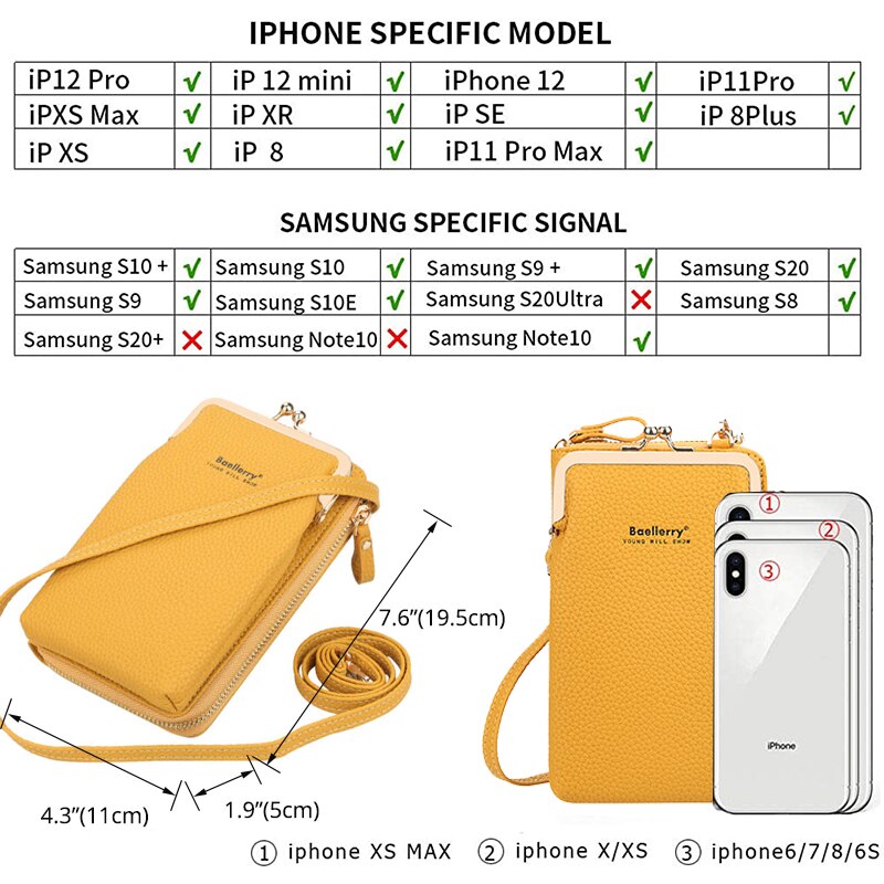 Baellerry Small Shoulder Crossbody Bag Women Cellphone Bag Daily Use Card Holder Phone Purse female Wallet Yellow Bolsas