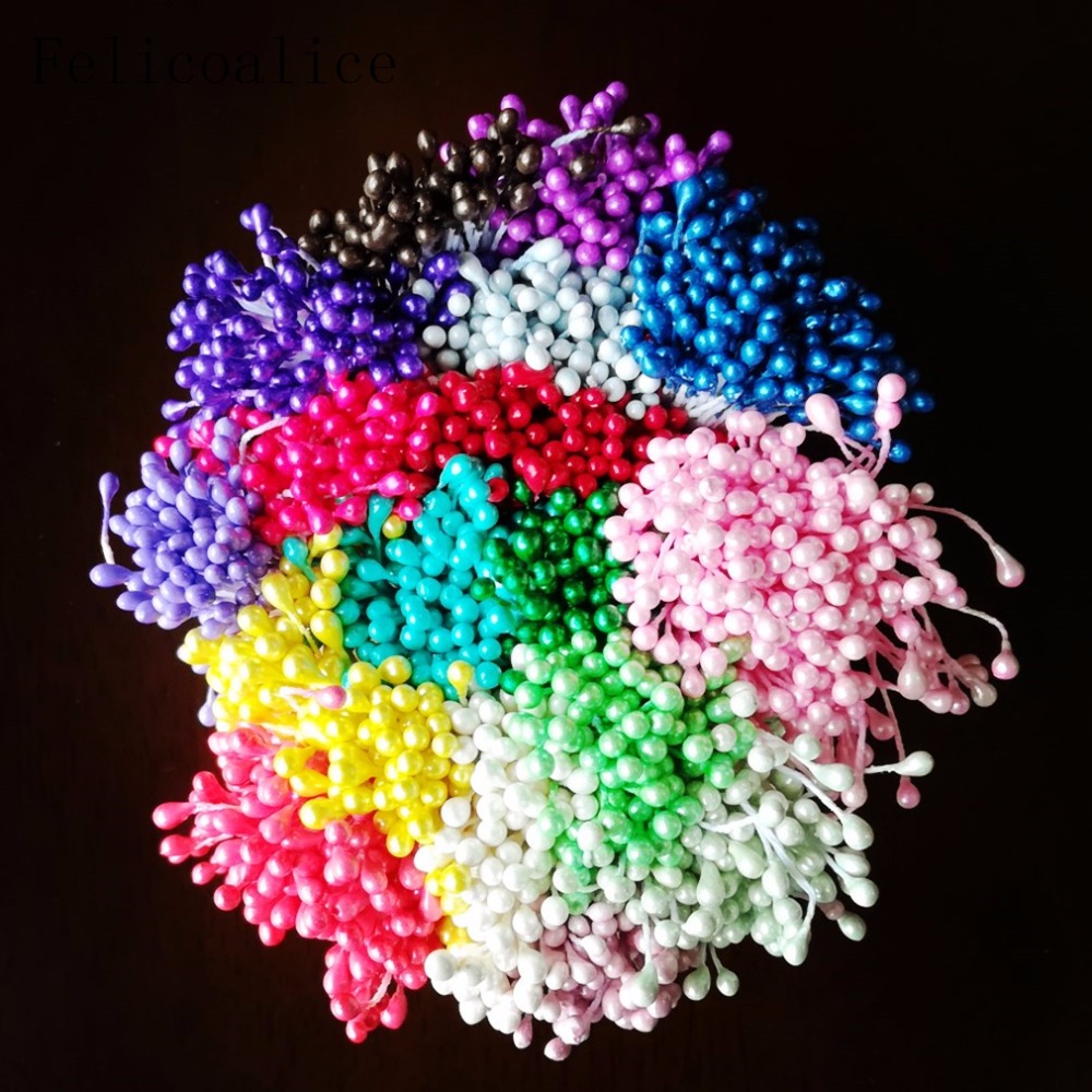 Estambres de flores artificiales para decoración de tartas, adornos de perlas de doble cabeza, varios colores, 3mm de longitud, 65mm, 500 piezas