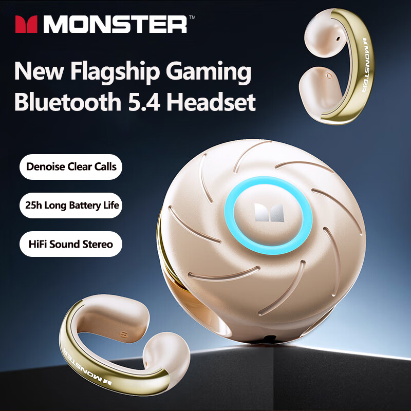 Monster MQT46 Wireless Bluetooth V5.4 Earphones 25H Long Battery Life Gaming Earbuds Waterproof Denoise Clear Calls Headset: WHITE