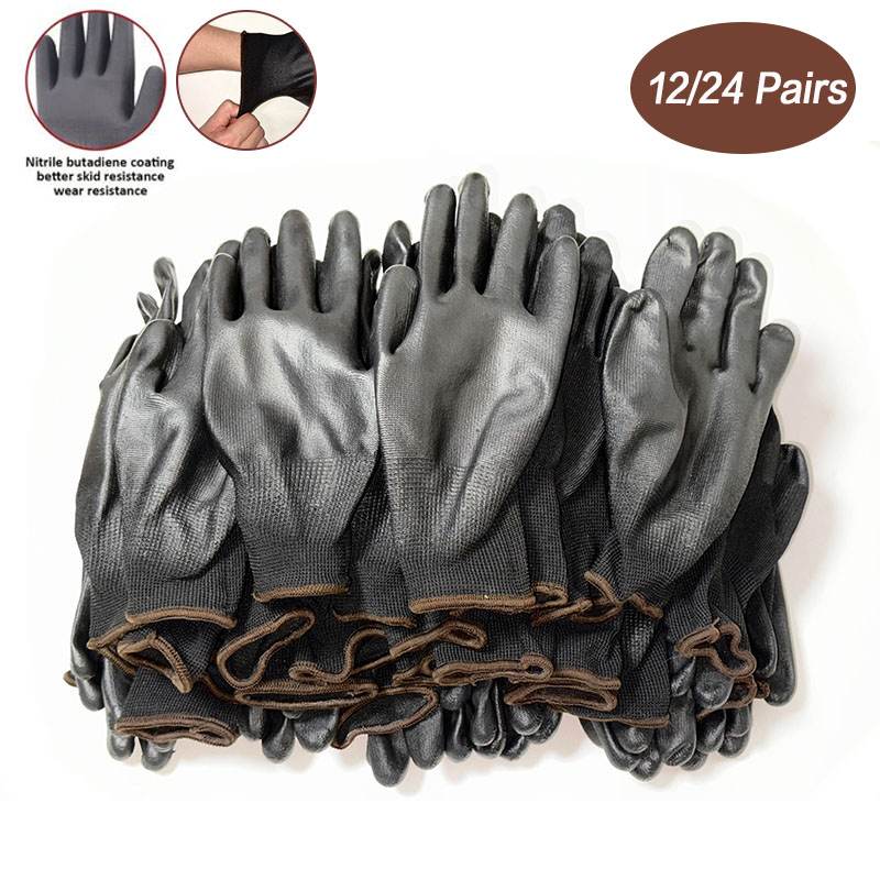 Guantes de poliuretano con revestimiento de PU para hombres y mujeres, guantes de trabajo de seguridad duraderos, suministros de reparador de carpintero, sin logotipo, 12/24 pares
