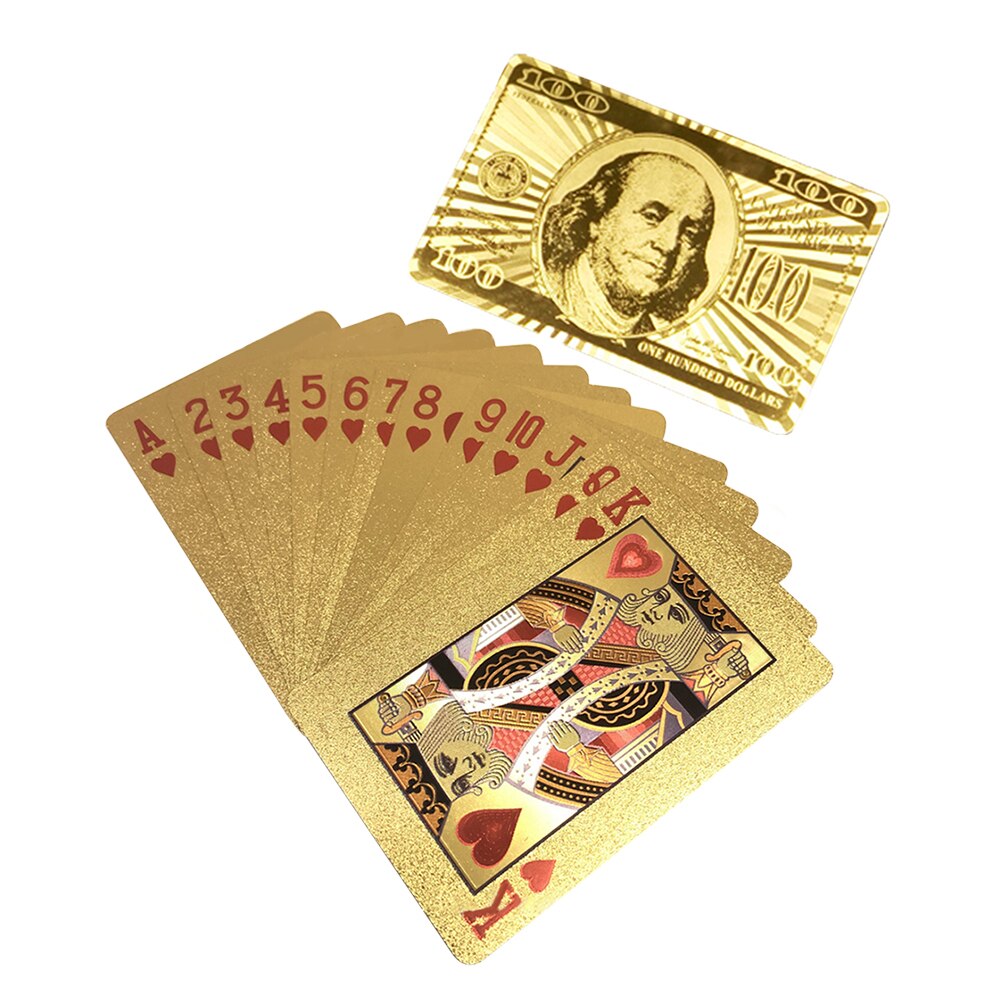 Golden Playing Cards Set Waterproof Plastic PVC Black Color Poker Cards Sets Magic Tricks Poker Box-packed 54sheets/set: A