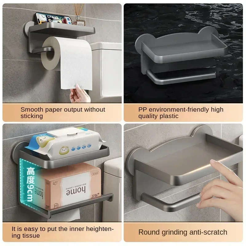 Aan de muur gemonteerde toiletrolhouder Stand Toiletpapier Dispenser Keuken Badkamer Opbergrek Voor Tissue Box Plank Telefoonhouder