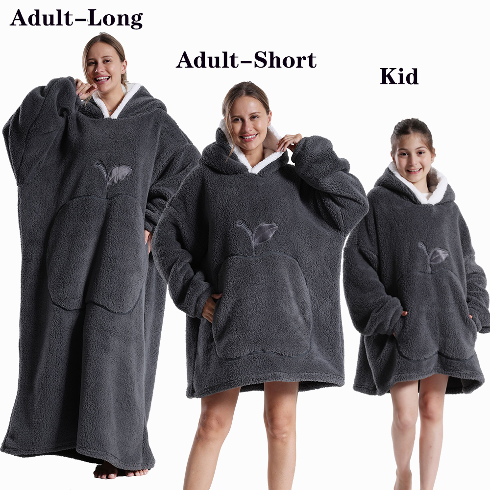 Sweat-shirt à capuche d'hiver pour femmes et hommes, pull Extra Long, et doux, polaire géante TV, couverture surdimensionnée avec manches longues en flanelle: XL / BLEU CIEL