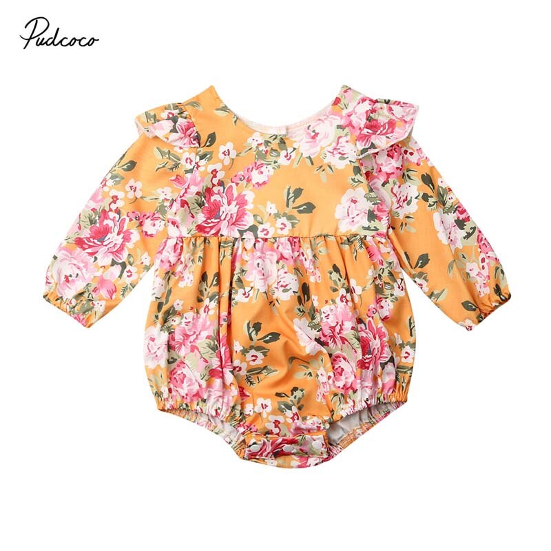 Peuter Baby Meisjes Lange Mouw Bloem Bodysuit Herfst Zoete Bloemen Jumpsuit Katoenen Kleding Katoen Playsuit