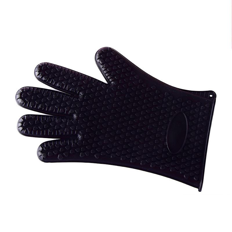 Hittebestendig, Waterdicht, Brandwonden, Antislip, Isolatie Oven, Magnetron, vijf Vinger Siliconen Handschoenen: Black