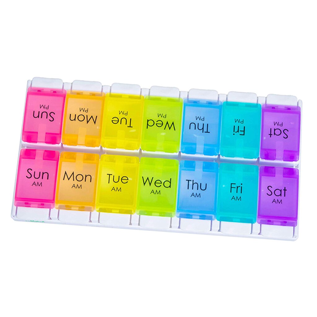 7 Day Weekly Pill Organizer Push Button Dispenser Case Daily