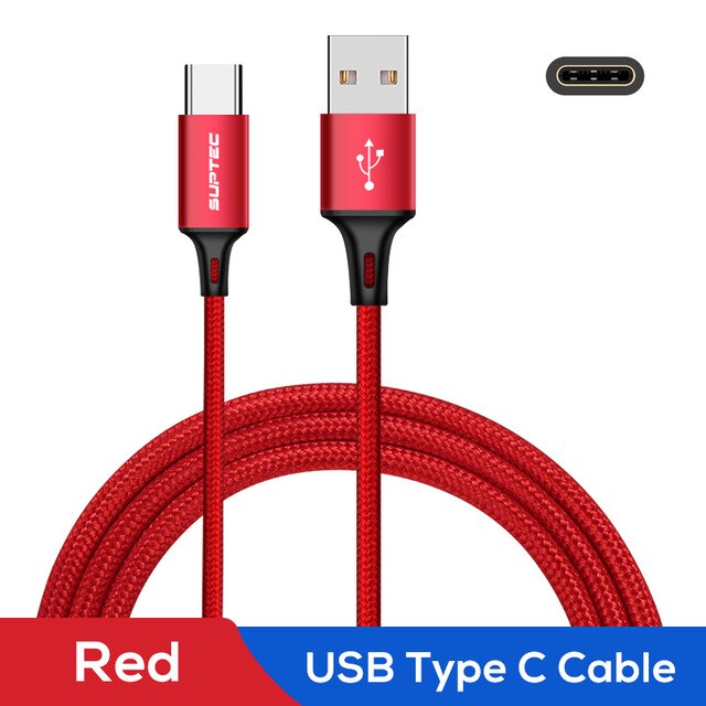 Suptec usb-kabel type c voor huawei  p20 lite  p30 snellaadkabel type c telefoonoplader voor samsung  s9 xiaomi redmi note 7: Rood / 200cm