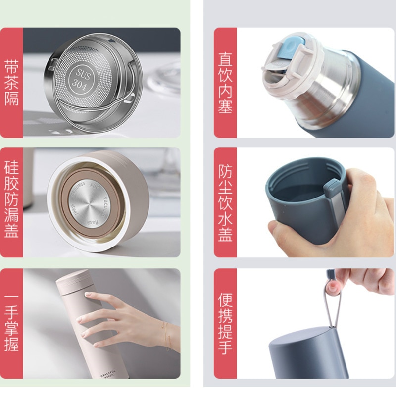 500ml bärbara vattentermos tevakuumflaskor med filter rostfritt stål sport termisk kopp kaffe teflaska företag