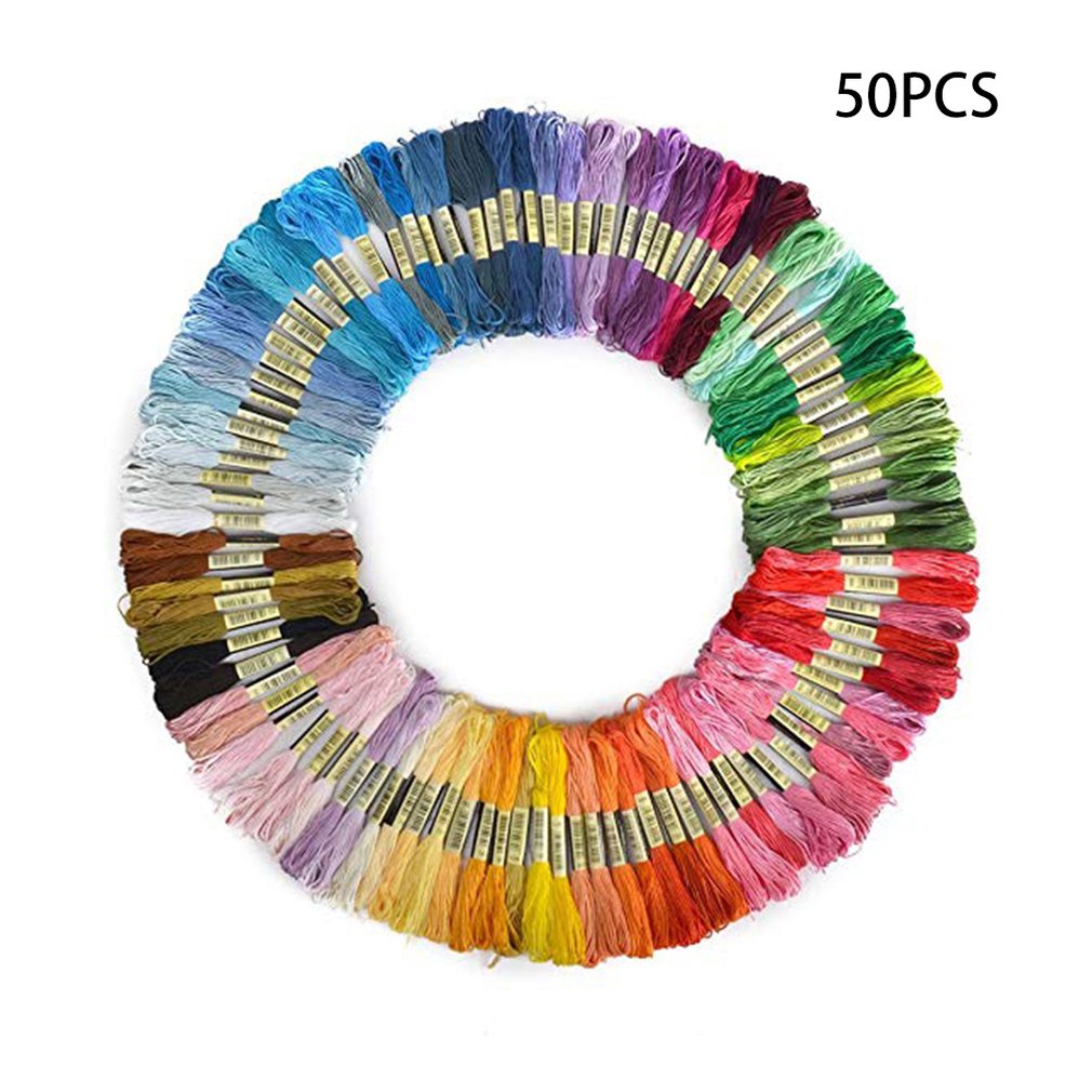 Linha de poliéster bordada, 50 cores 100 cores ponto cruz algodão linha de bordado cor arco-íris bordado à mão fio trançado: 50 pcs