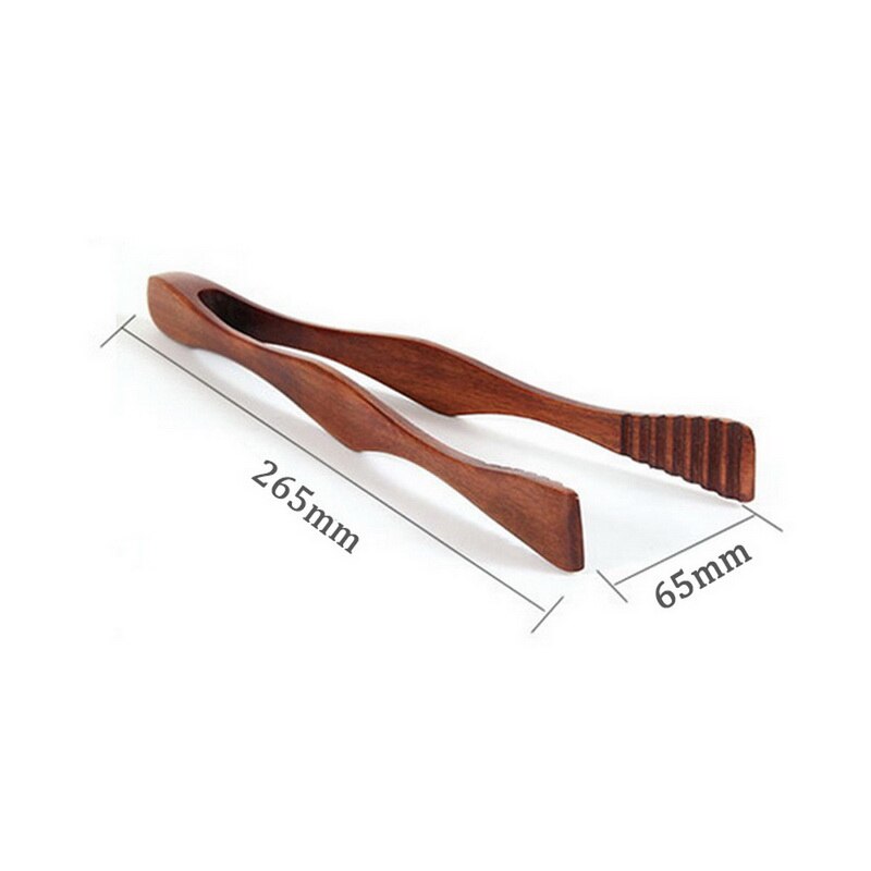 1PCS Wooden Food Tongs BBQ Barbecue Bacon Steak Tongs Bread Dessert Pastry Clip Salad Clamp Buffet Kitchen Utensil Cooking Tools: wood 26.5cm