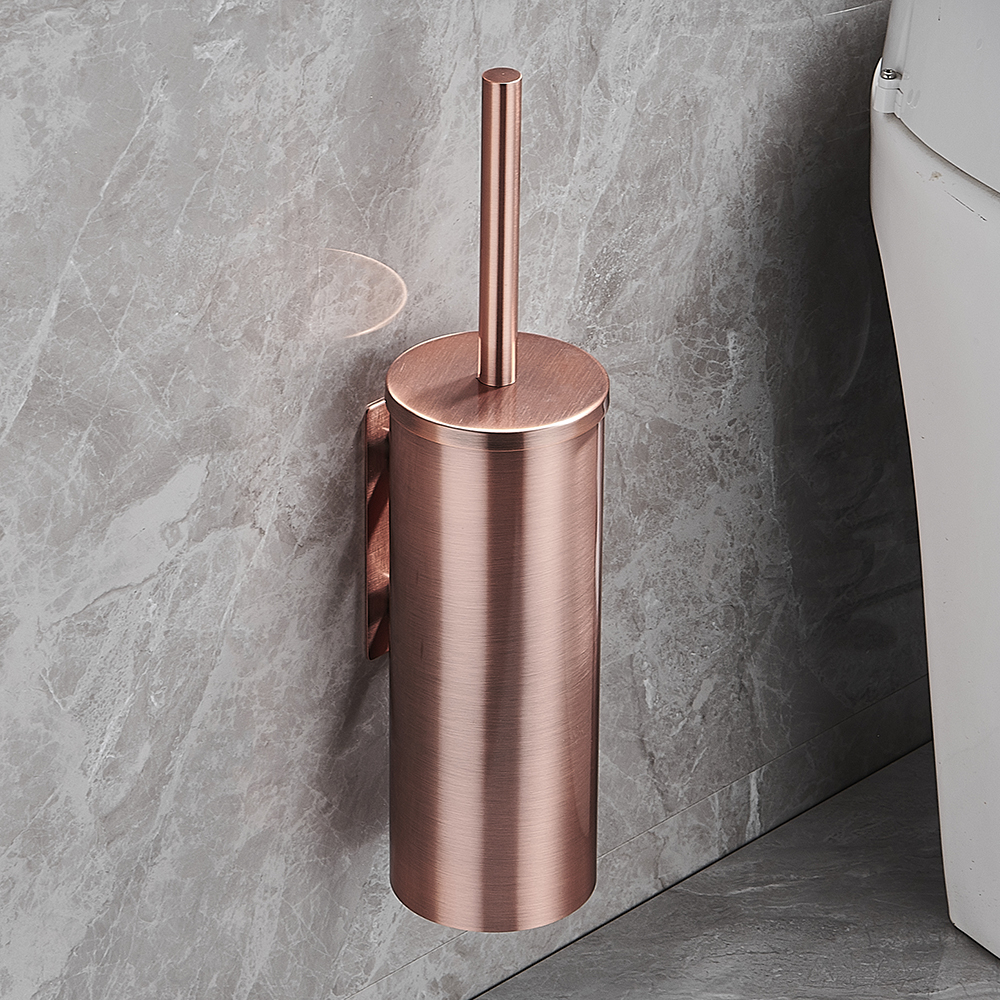 Escobilla de baño de , herramientas de limpieza de acero inoxidable 304 montadas en la pared, sin taladro, accesorios de baño WB8713: Castaño