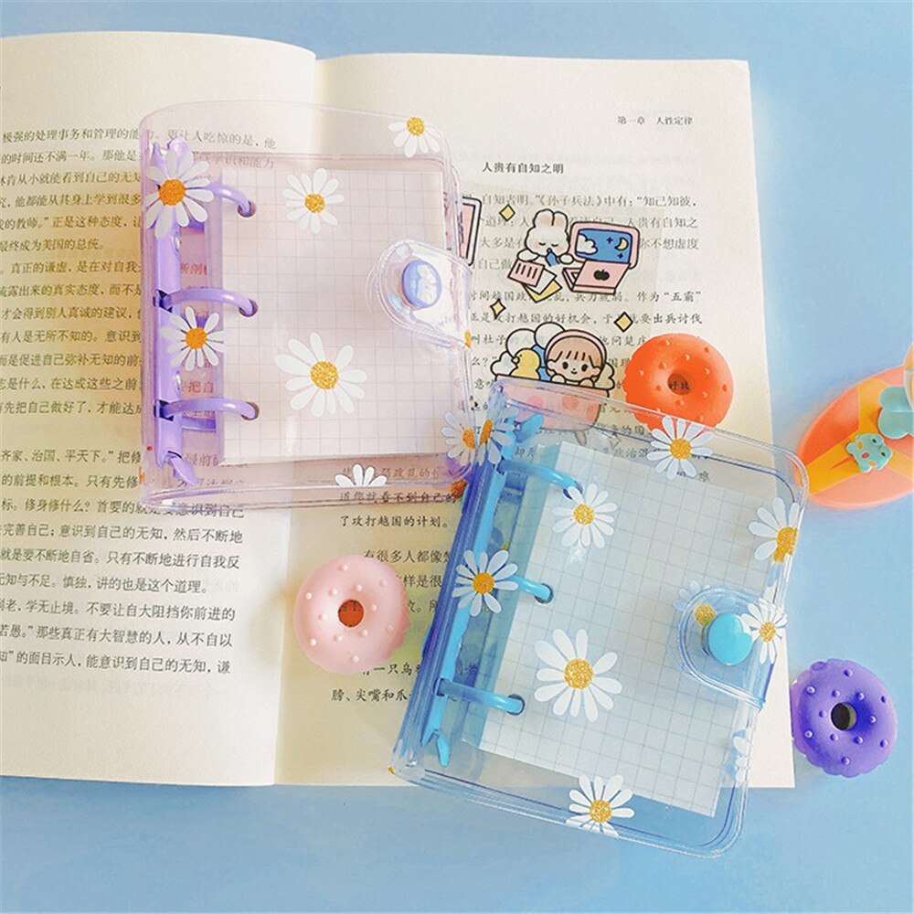 Mini 3 Holes Loose Leaf Notebook Cute Daisy Binder Ring Hand Book File Folder Kawaii Notebook Planner Office School Journals
