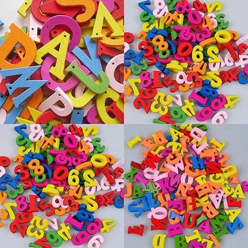 100Pcs Kleurrijke Letters Numbers Houten Plaksteen Versieringen Ambachten Tool Приукрашивание