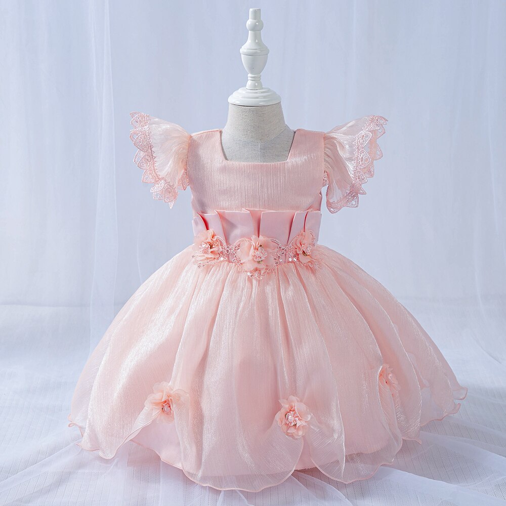 Flower Girl Dresses Birthday Dress for 1 Year Baby Girl Princess Dress Party and Wedding White Bridesmaid Dresses for Kids: pink / 9M