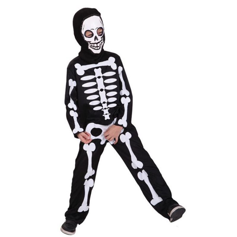 Huihonshe halloween karneval fest kostyme spill ytelse svart m klær barn & #39 s terror skjelett kostymer med cap