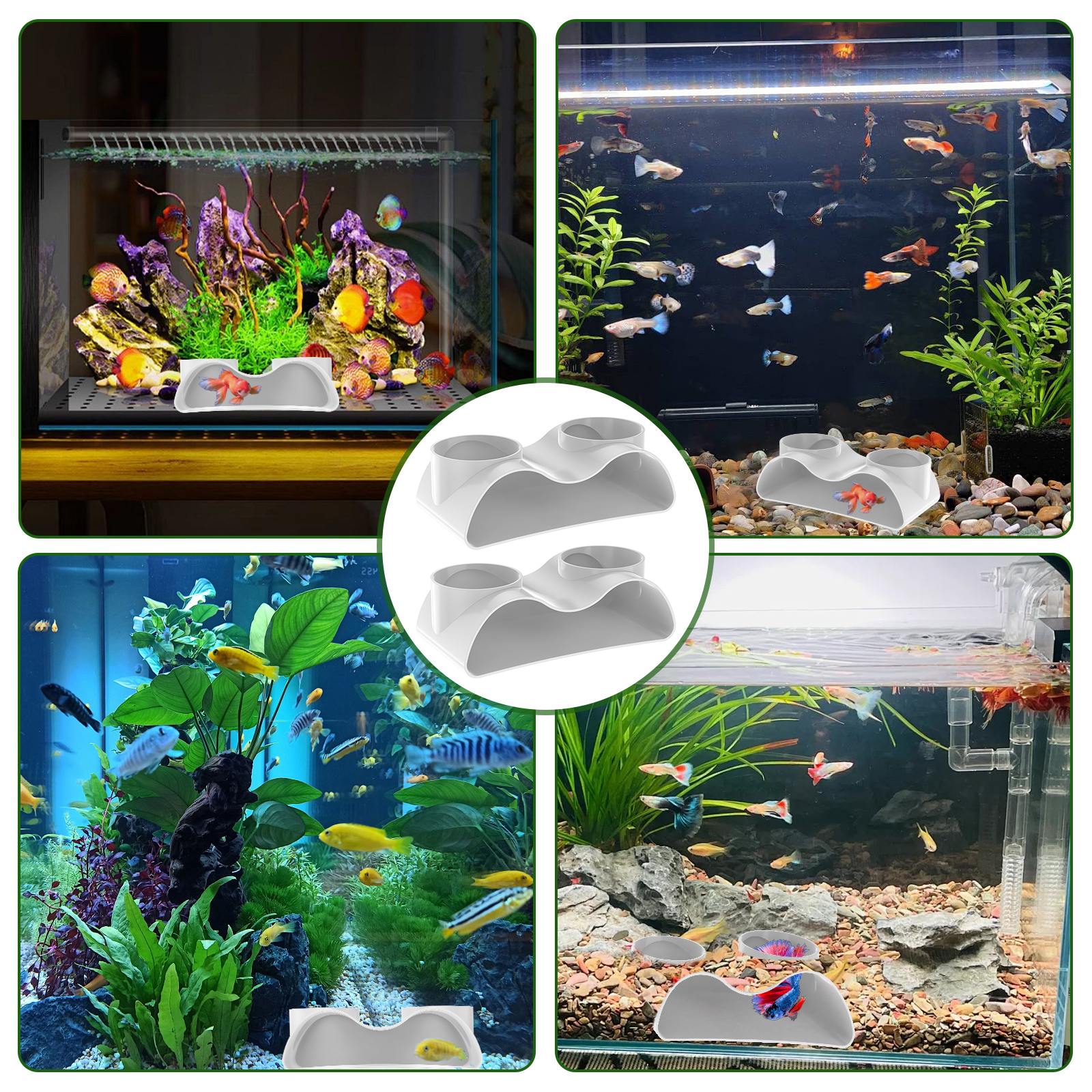 2 Stuks Aquarium Ondergrondse Tunnel Grot Dubbel Gat Aquarium Schuilplaats Grot Aquarium Vis Grind Tunnel Decoratie Voor Fokken