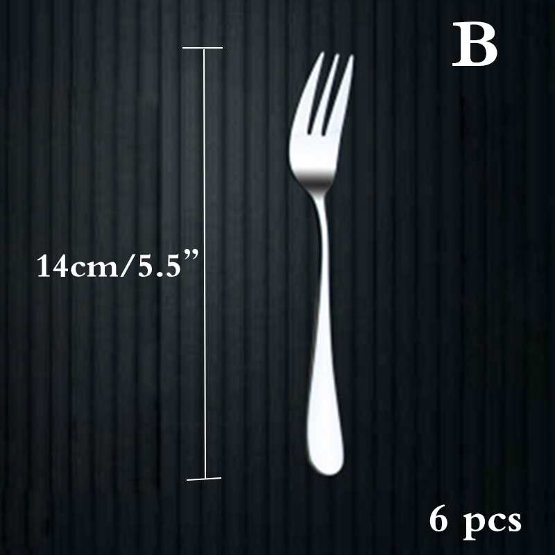6pcs Dinner Fork Stainless Steel Dessert Fruit Forks Cake Salad Fork set Silver Dinnerware Kitchen Cutlery Silverware 5 size: B 14CM  5.5IN
