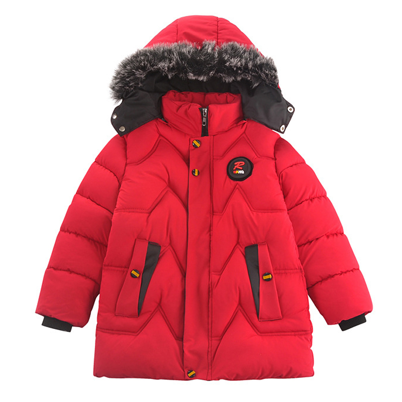 Jaqueta de algodão quente com capuz, casaco grosso de algodão para meninos, jaqueta casual de inverno com gola de pele e capuz: Vermelho / 3-4T 110