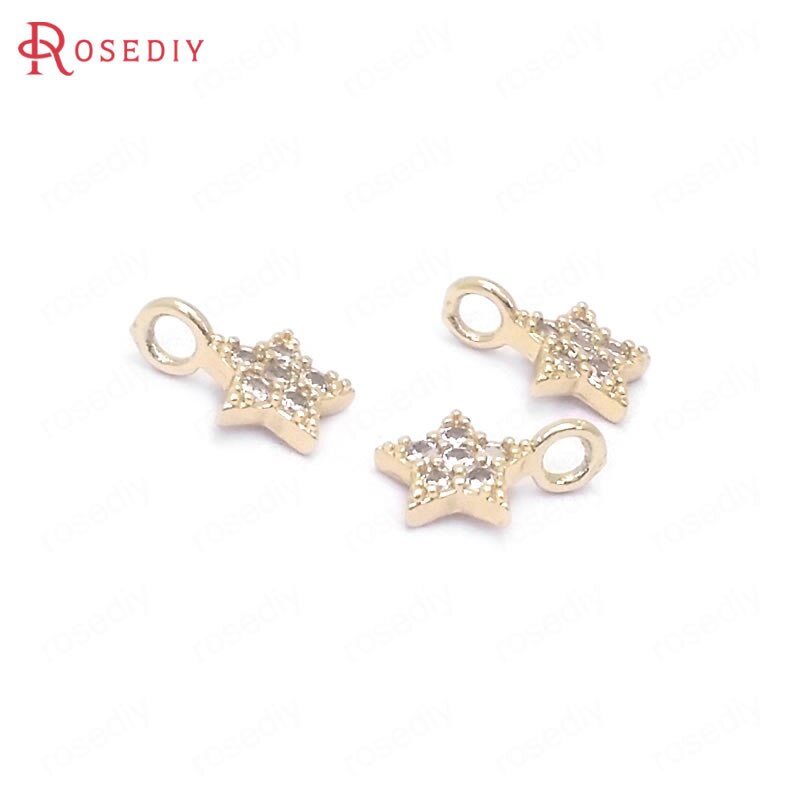 (39101)10PCS 24K Gold Color Brass and Zircon Star Charms Pendants Jewelry Making Supplies Diy Findings Accessories